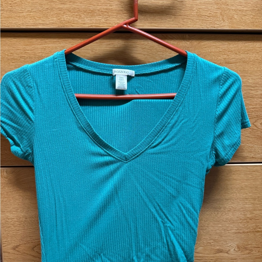Bozzolo Green V-Neck Short Sleeve Top (Baby Tee)